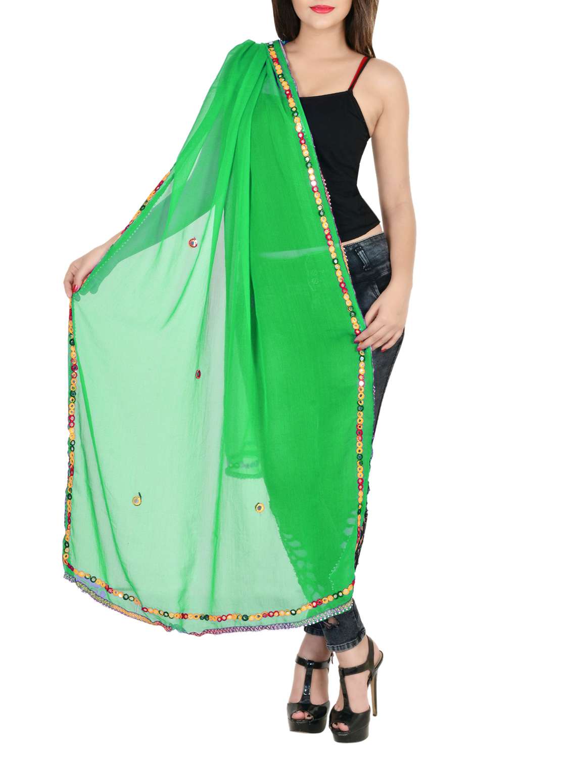 green chiffon dupatta - 13666930 -  Zoom Image - 0