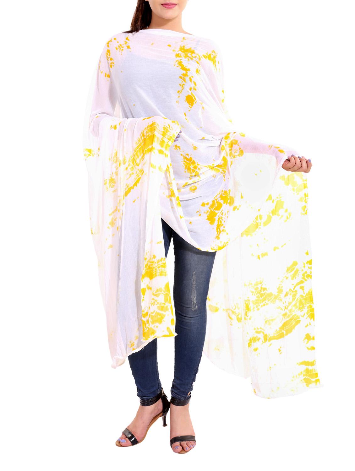white & yellow tie & dye dupatta - 13666952 - Zoom Image - 0