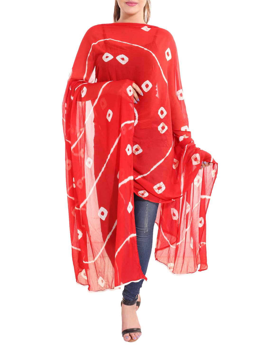 red chiffon dupatta - 13666957 -  Zoom Image - 0