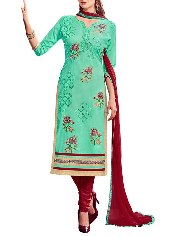 green embroidered churidaar suit dress material