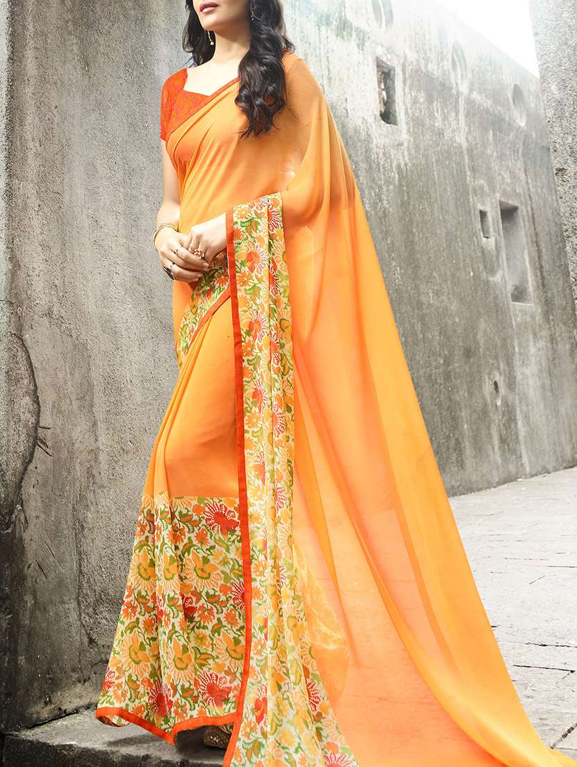 women's floral orange colored saree