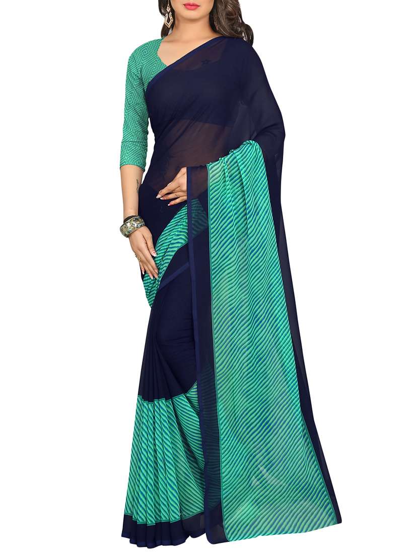 blue georgette printed saree