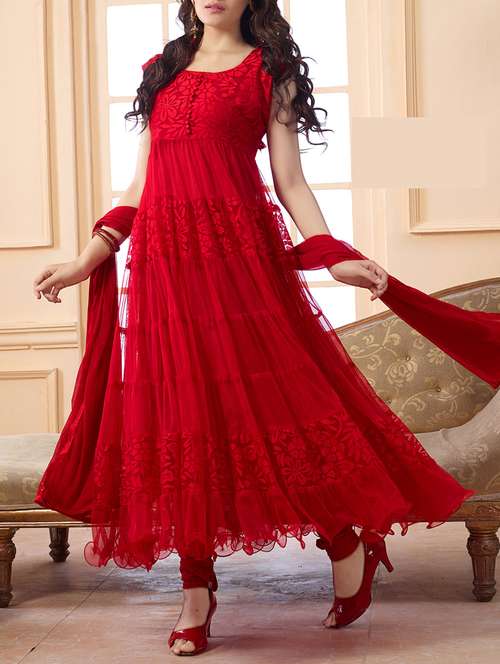 red net flared dress material - 13671591 -  Standard Image - 0