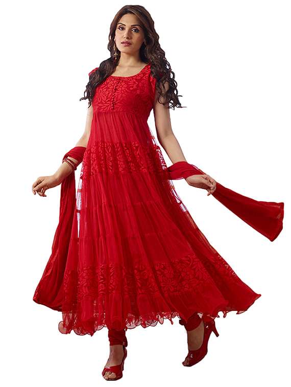 red net flared dress material
