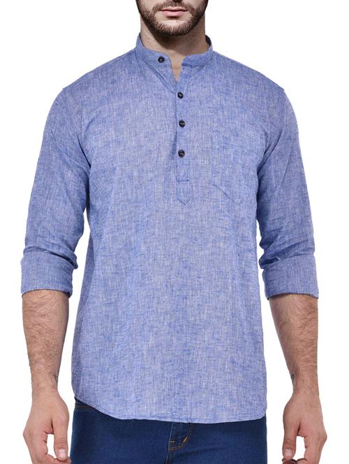 blue melange cotton kurta - 13672458 -  Standard Image - 0