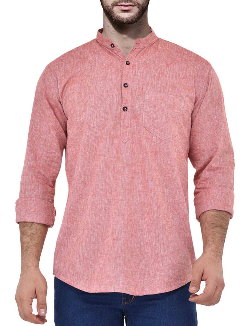 pink melange cotton kurta - 13672461 - Zoom Image - 0