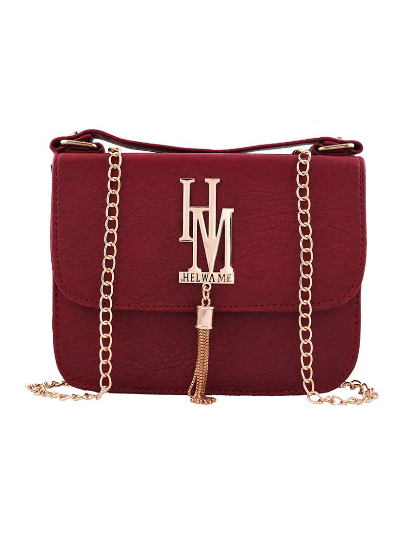 red leatherette sling bag