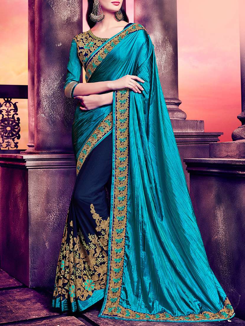 blue georgette half & half saree with blouse