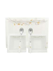 addox set of bowls serving plate spoon in white and silver