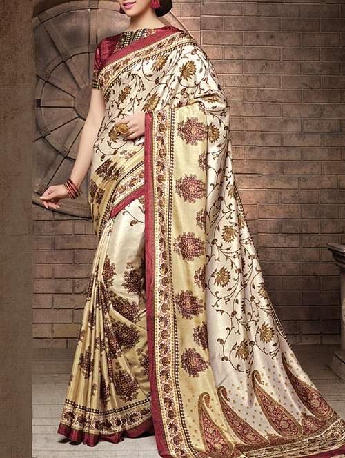 women's floral beige colored saree with blouse - 13679395 -  Standard Image - 0
