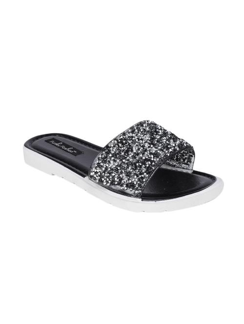 black faux leather flat forms sandals - 13679865 -  Standard Image - 0