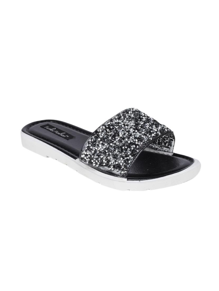 black faux leather flat forms sandals - 13679865 -  Zoom Image - 0
