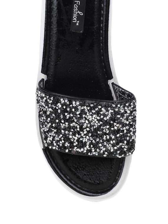 black faux leather flat forms sandals - 13679865 - Standard Image - 3