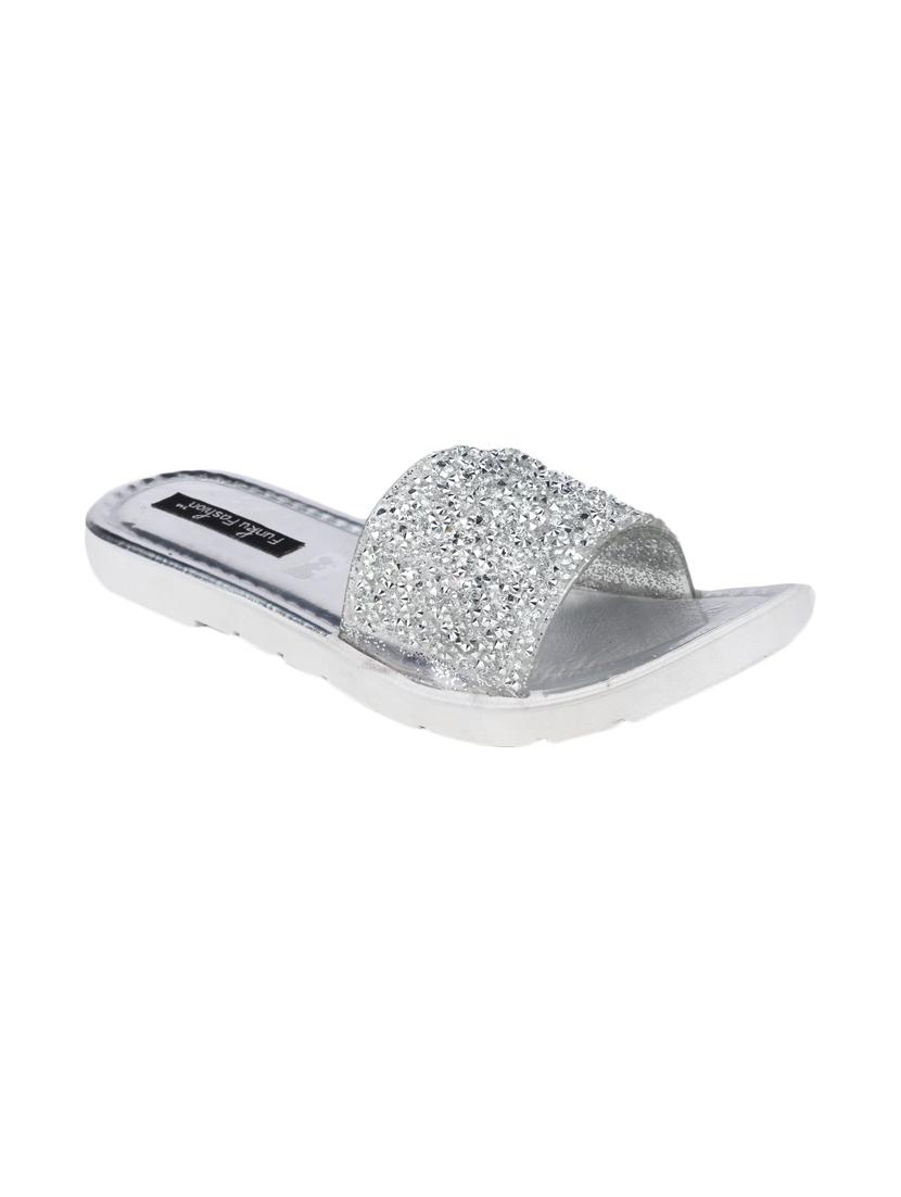silver faux leather flat forms sandals - 13679867 -  Zoom Image - 0