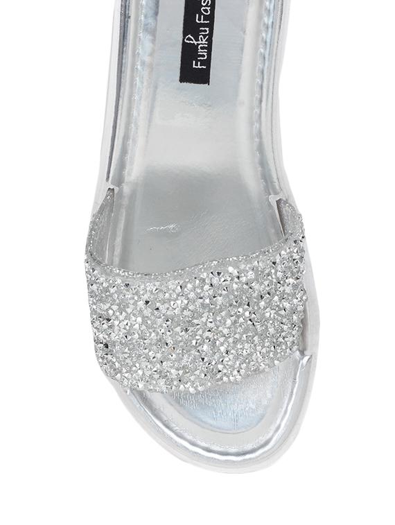 silver faux leather flat forms sandals - 13679867 - Standard Image - 3