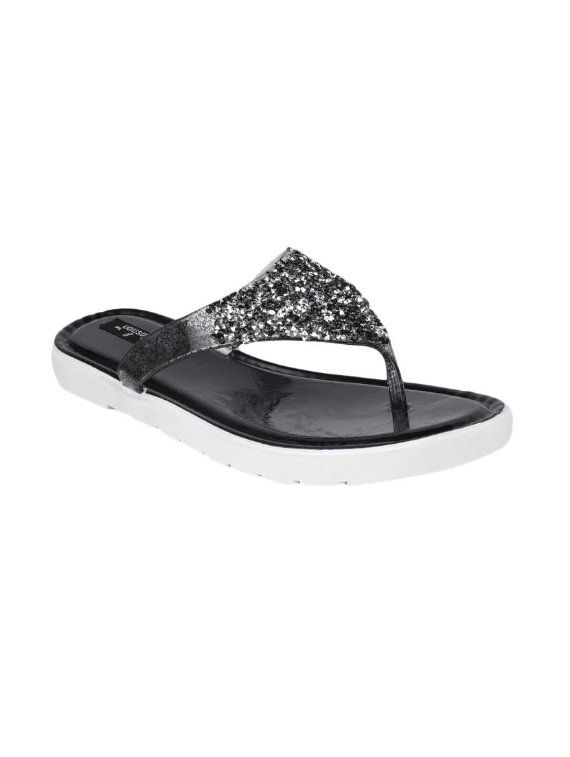 black faux leather flat forms sandals - 13679868 - Zoom Image - 0