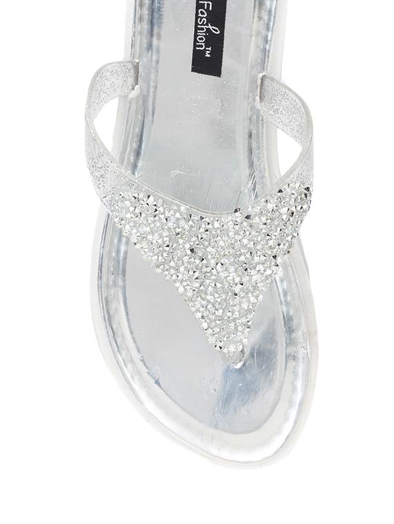 silver faux leather flat forms sandals - 13679870 - Standard Image - 3