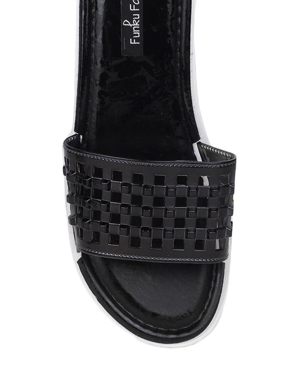 black faux leather flat forms sandals - 13679874 - Standard Image - 3