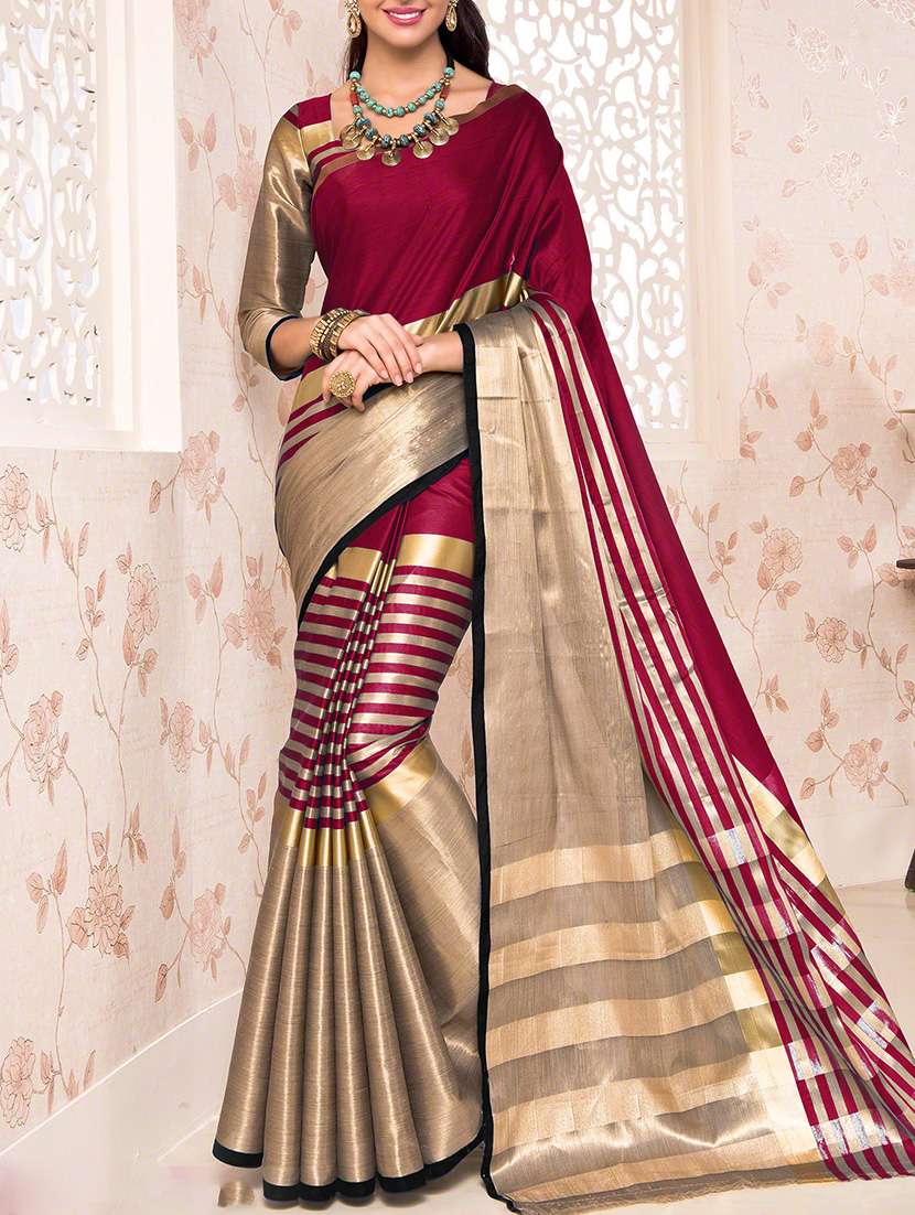 magenta cotton silk woven saree with blouse