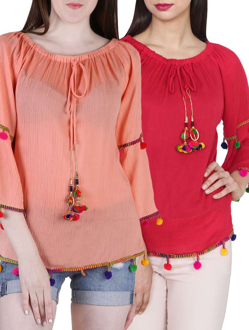 set of 2 multicolored rayon tops