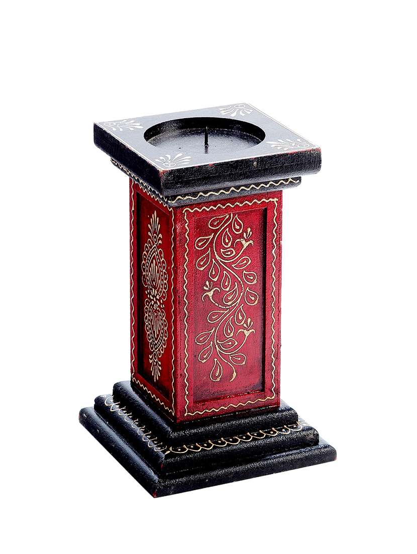 black and red hand painted candle holder