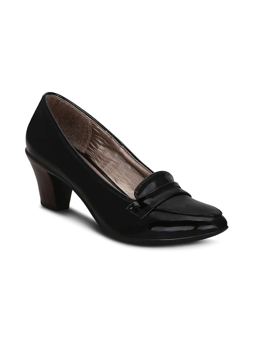 black faux leather slip on pumps