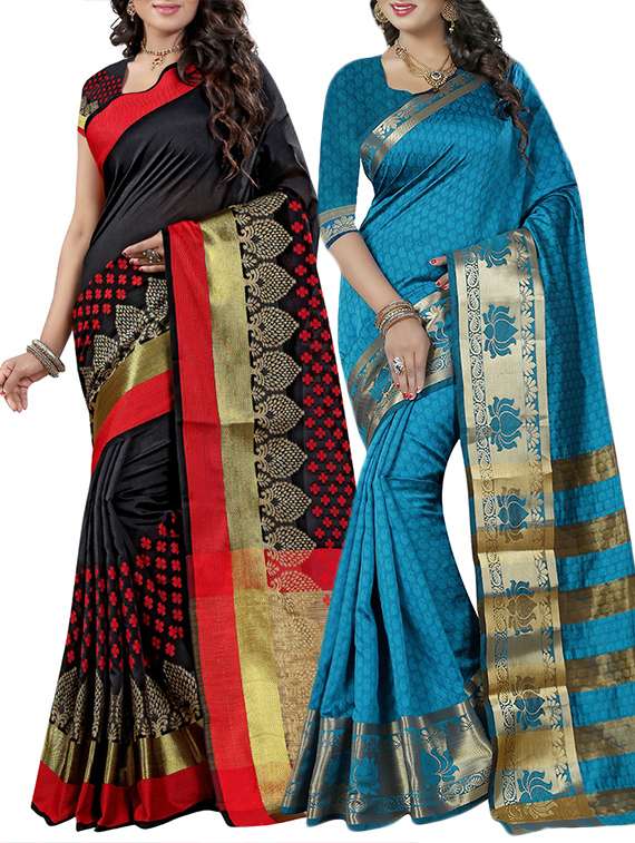 multi colored combo saree with blouse