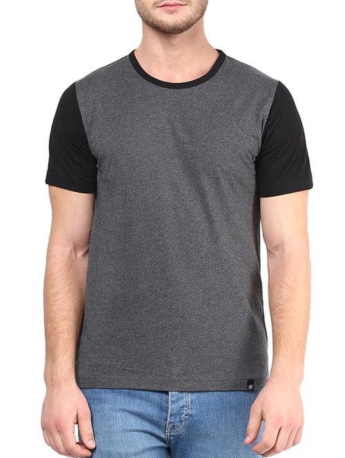 grey cotton colour block tshirt - 13691531 -  Standard Image - 0