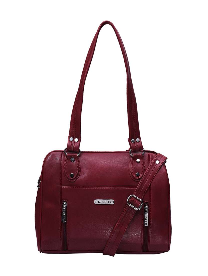maroon leatherette regular handbag