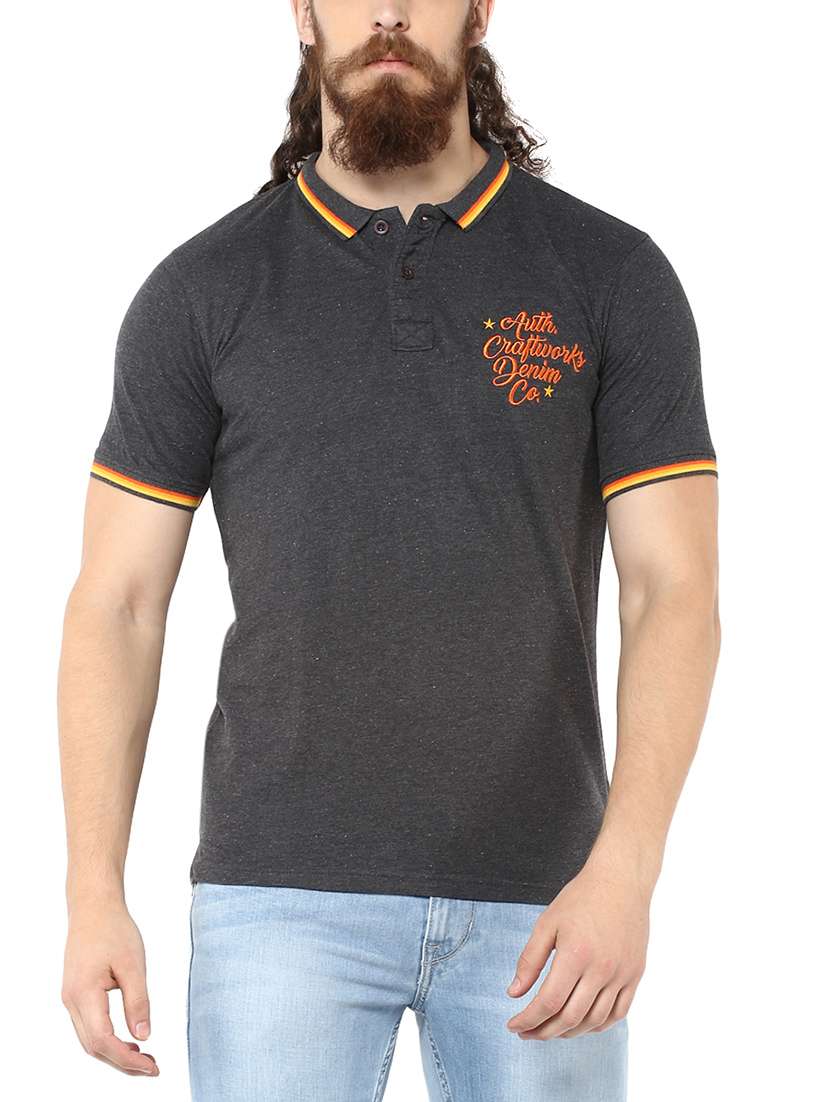 grey typographic chest print polo t-shirt