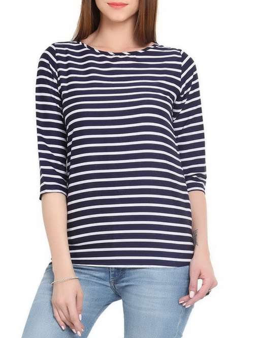 blue poly crepe striped top - 13694419 - Standard Image - 0