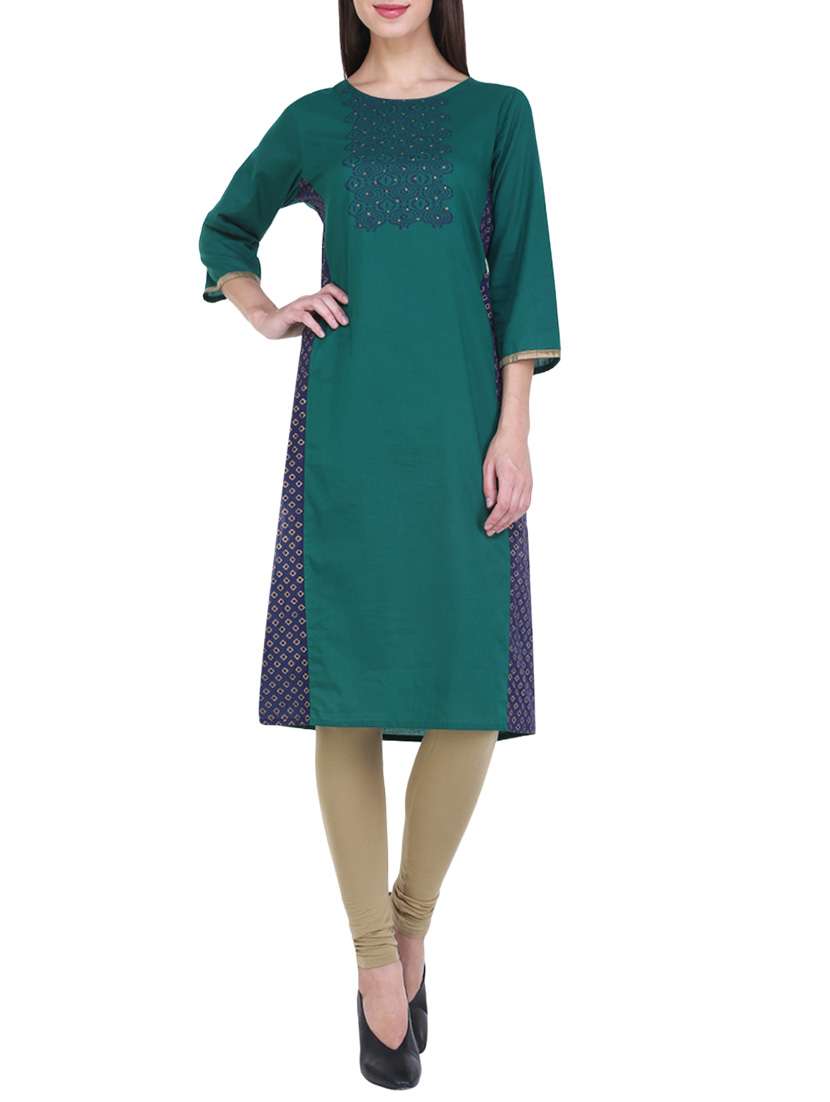 green cotton straight kurta