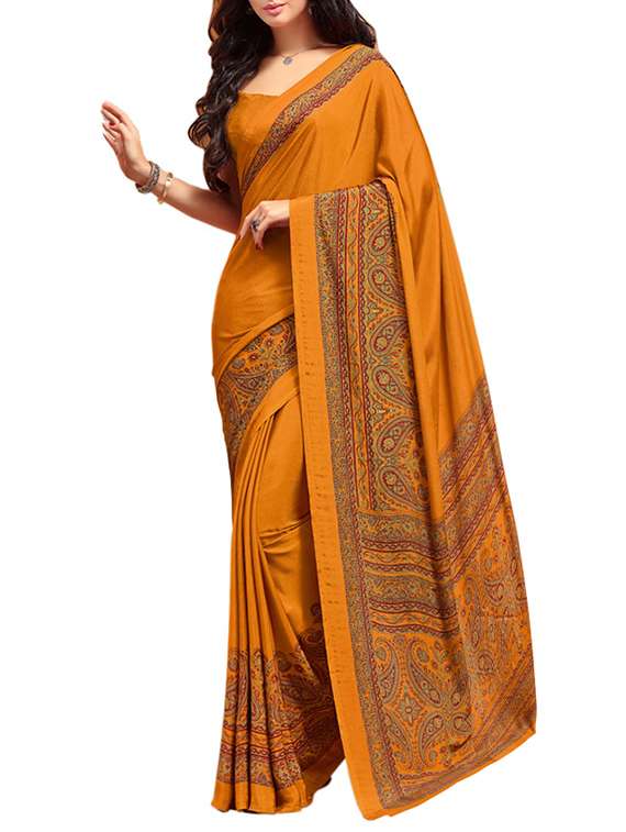 paisley printed orange saree with blouse