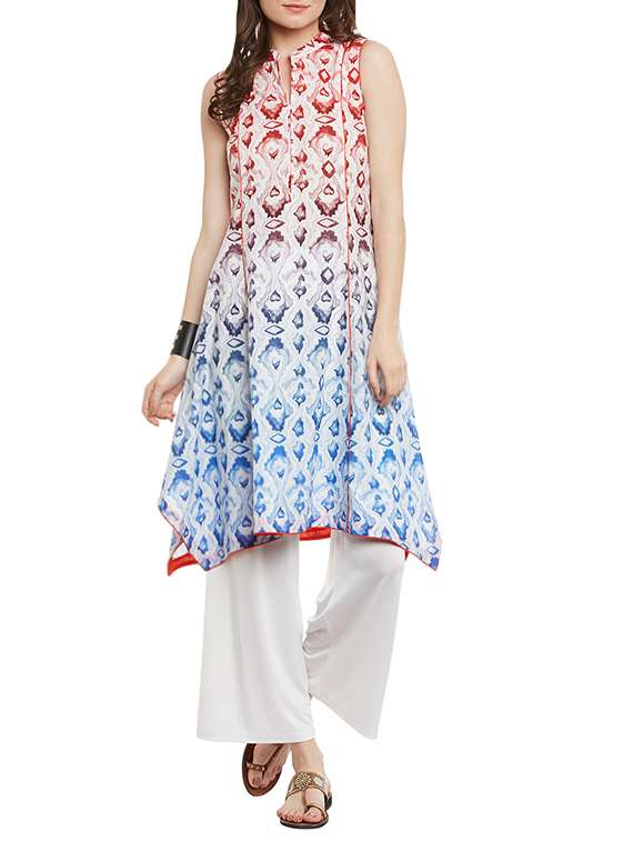 red cotton asymmetric kurta