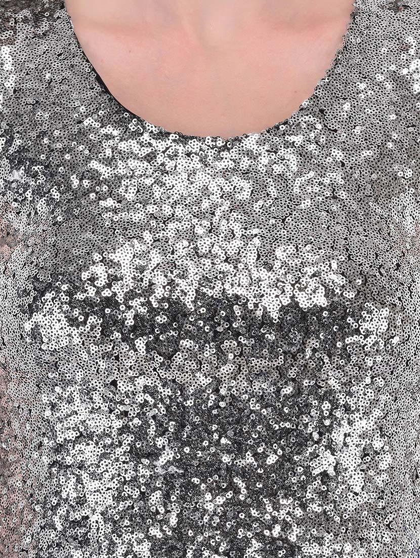 silver sequined spandex crop top - 13696290 - Standard Image - 3