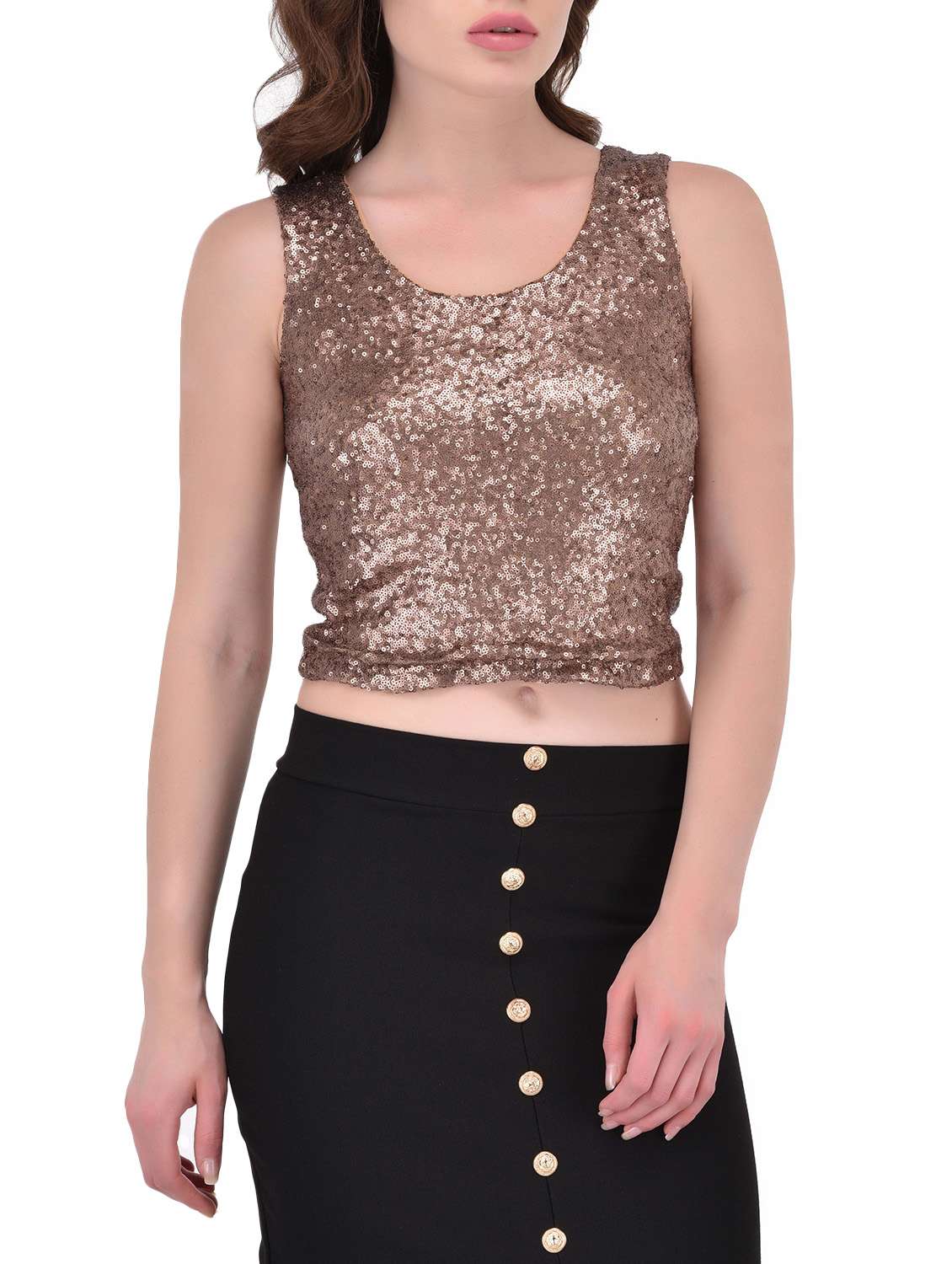 gold poly cotton crop top - 13696291 -  Zoom Image - 0