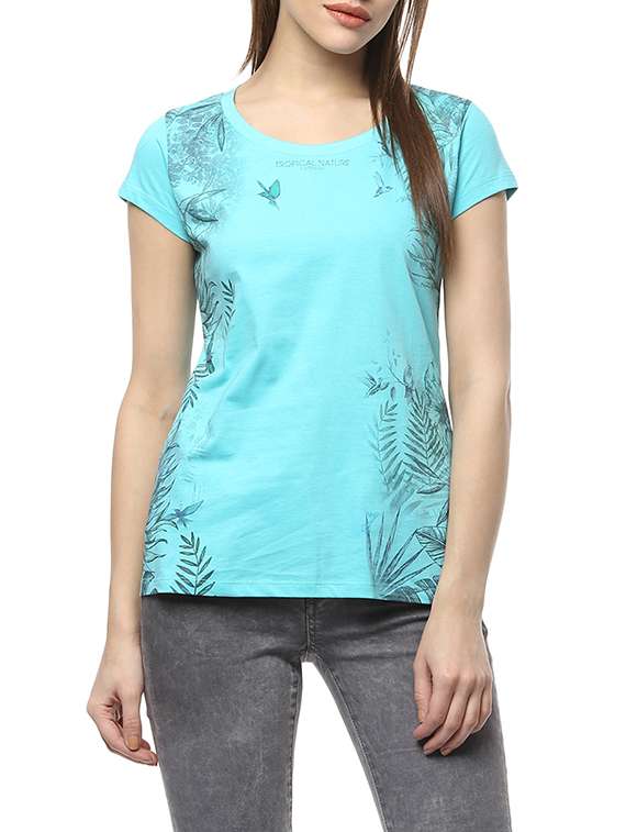 light blue printed cotton regular tee