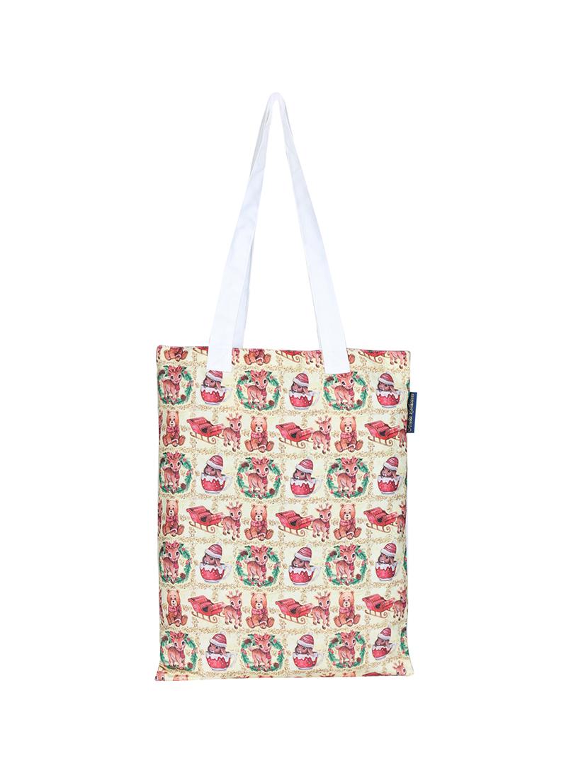 white polyester printed tote - 13710059 -  Zoom Image - 0