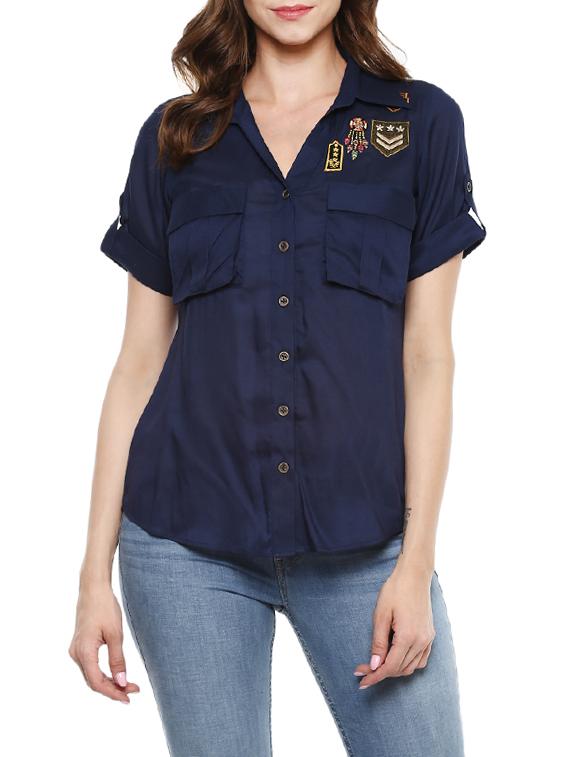 blue viscose regular shirt - 13710312 - Zoom Image - 0