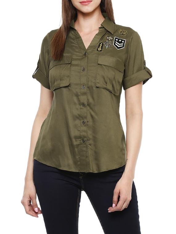 olive green rayon regular shirt - 13710313 - Zoom Image - 0