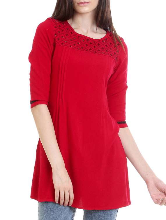 red viscose straight kurti