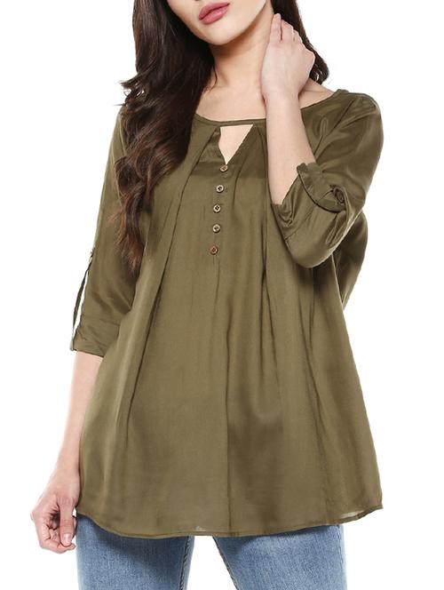 olive green rayon top - 13712050 - Standard Image - 0