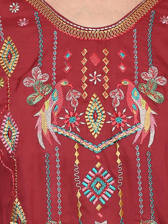 maroon rayon embroidered top - 13712056 - Standard Image - 3