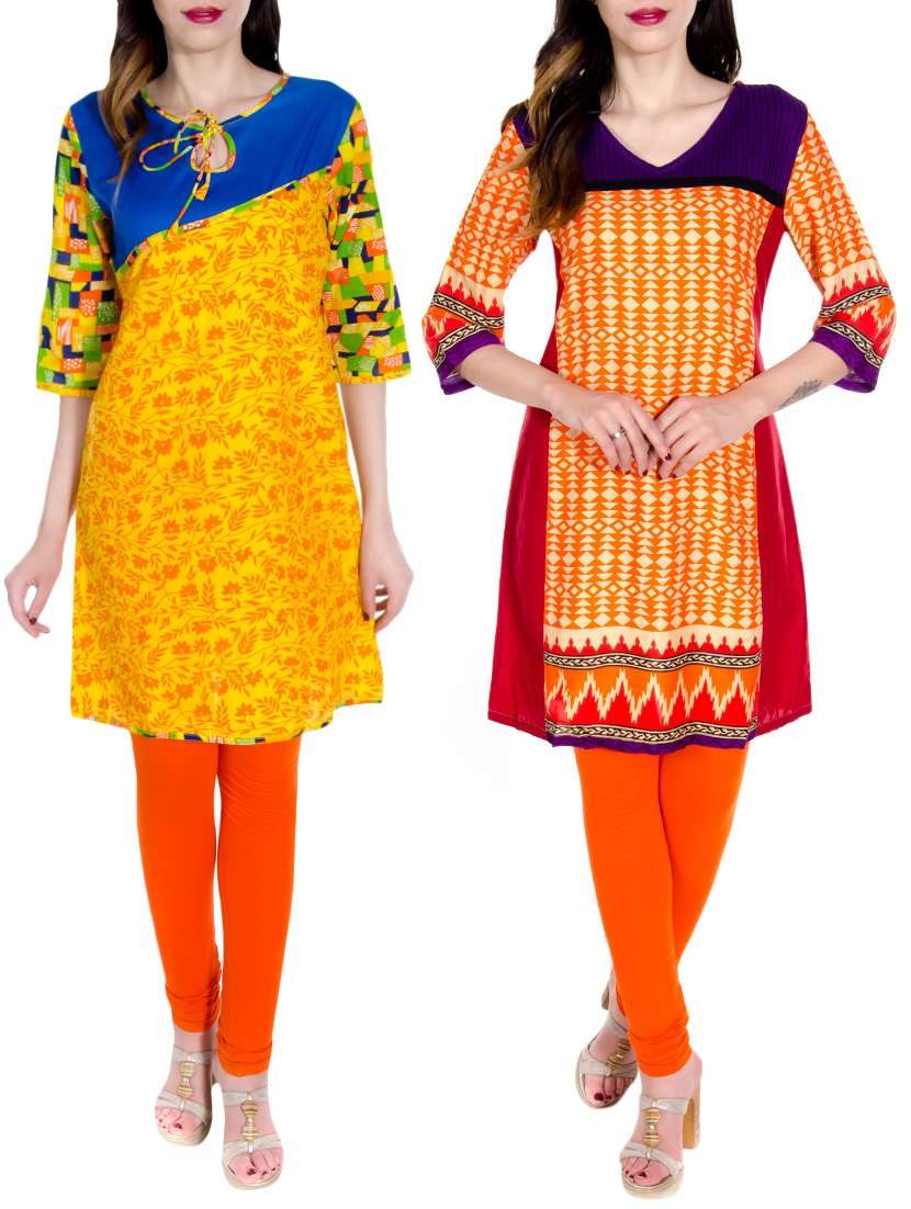 multi coloured cotton printed combos (set of 2) kurtis