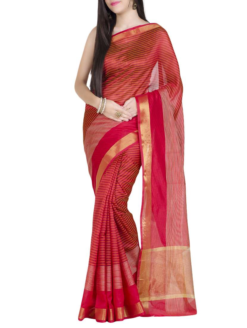 gold border striped woven saree with blouse