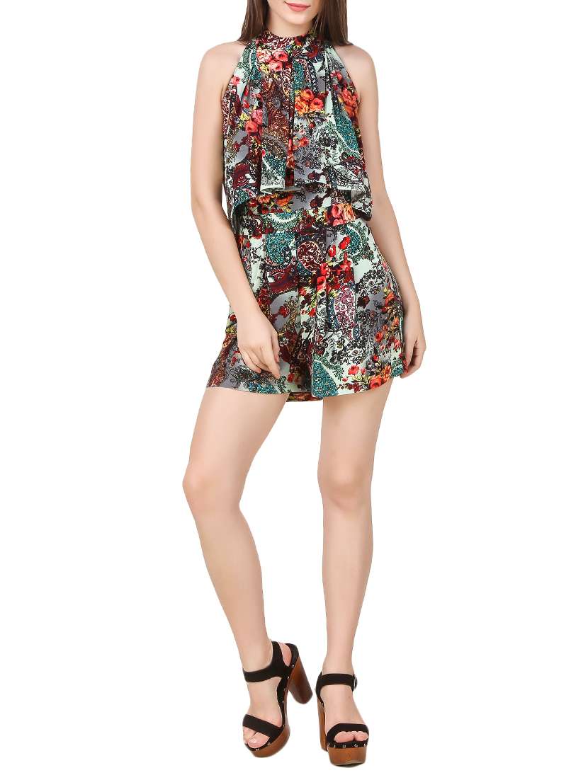 green printed romper jumpsuit