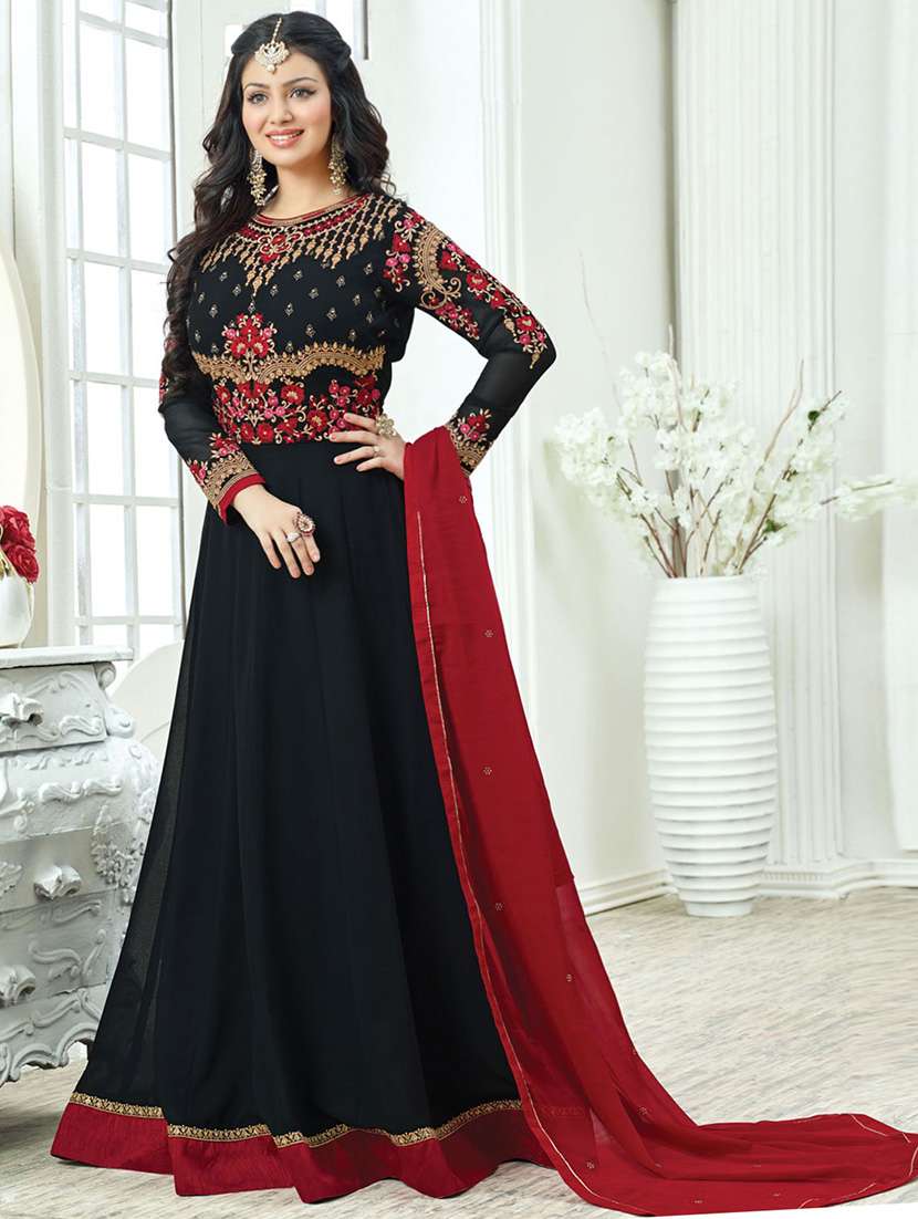 black georgette embroidered anarkali dress material