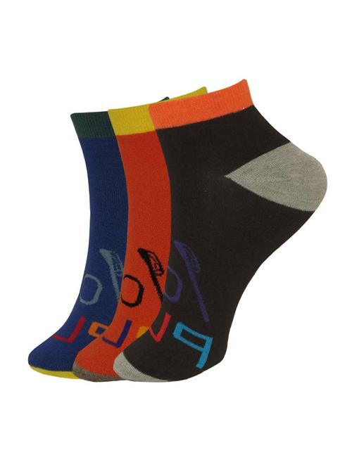 set of 3 multi colored cotton ankle length sock - 13719709 -  Standard Image - 0