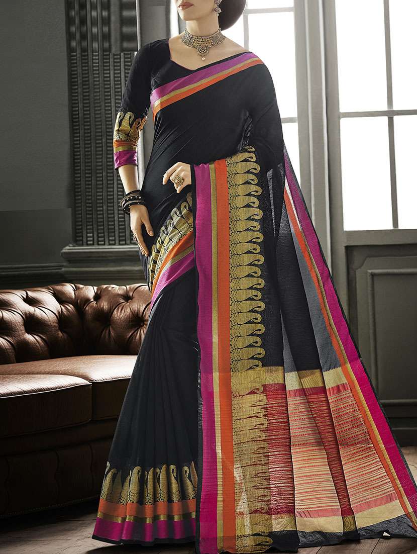 black silk woven saree with blouse