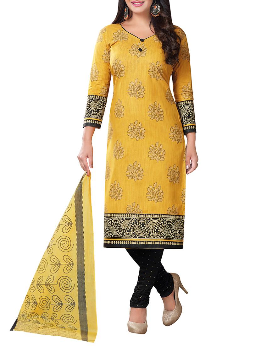 yellow cotton churidaar suits unstitched suit